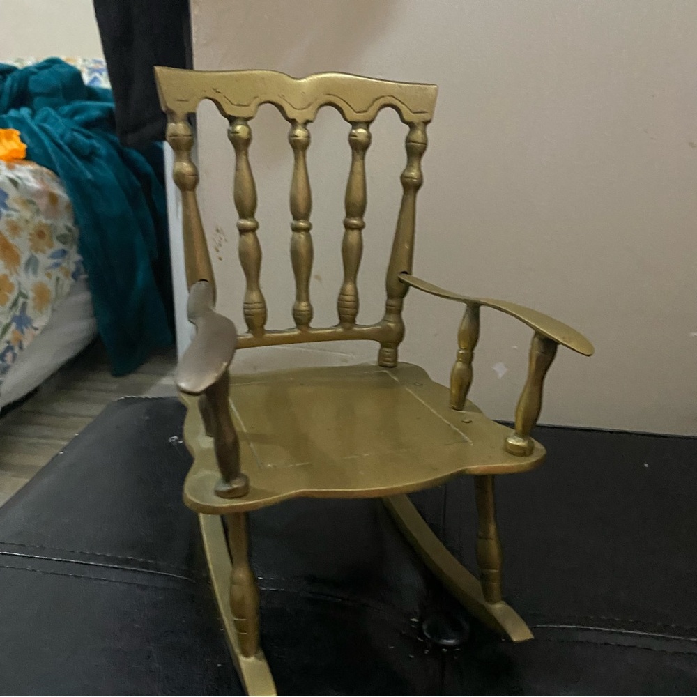 Antique-Style Brass Miniature Rocking Chair - Picture 2 of 3